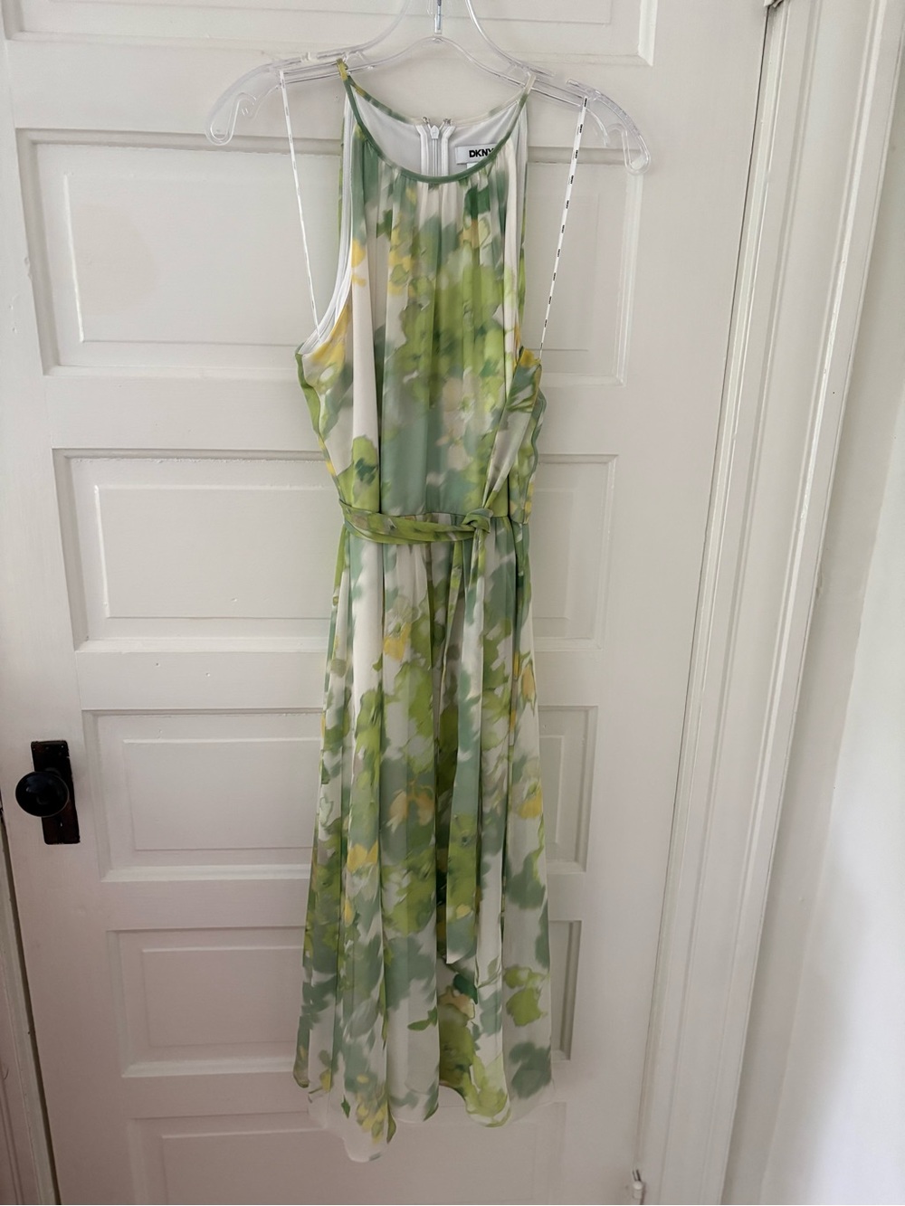 Dkny Green and Yellow Watercolor Halter Maxi Dress